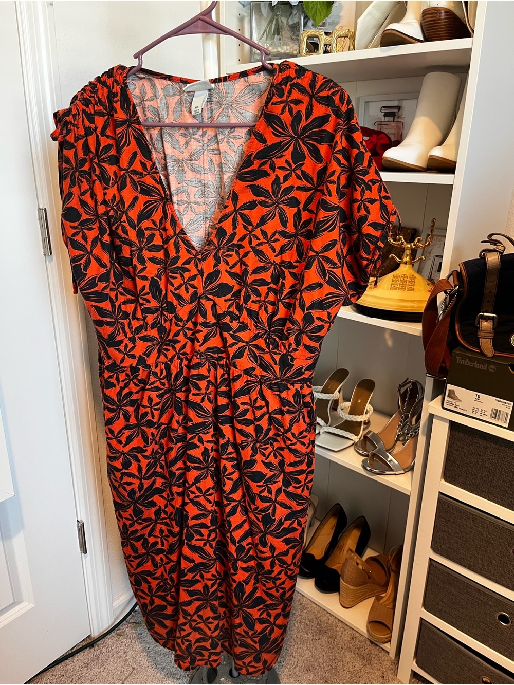 Ava & Viv Orange and Black Floral Midi Dress